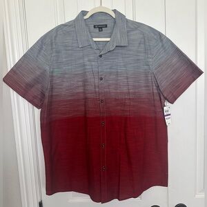 NWT INC International Concepts Red and Gray Casual Button Down Shirt